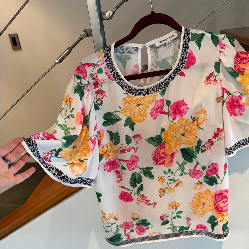 Floral Print Blouse with Versace Like Trim
